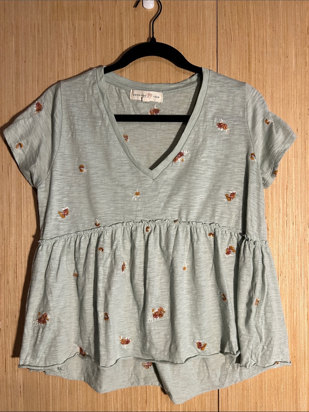 Janie and Jack Sage Green V-Neck Peplum Top with Floral Embroidery